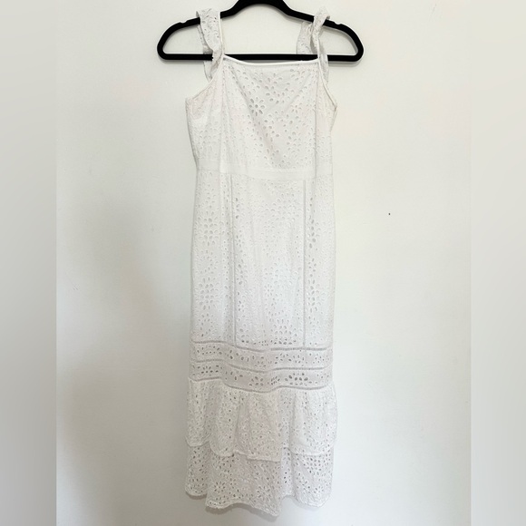 Banana Republic White Tiered Midi Sundress bodycon eyelet white size 00P - Picture 1 of 8